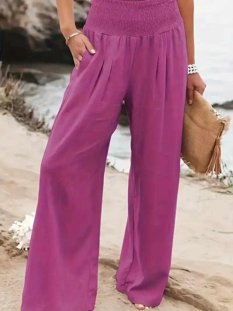 Smocked Waist Wide Leg Pants