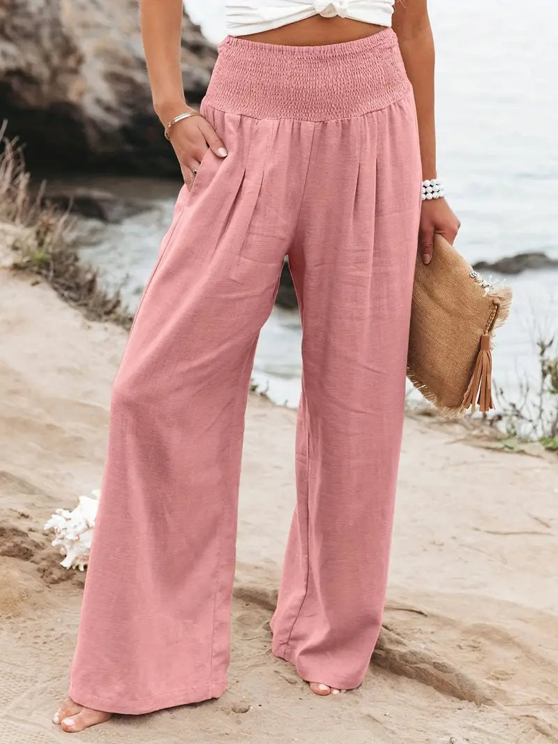 Smocked Waist Wide Leg Pants