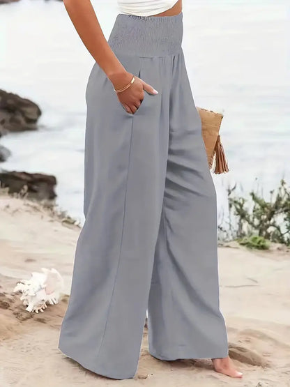 Smocked Waist Wide Leg Pants